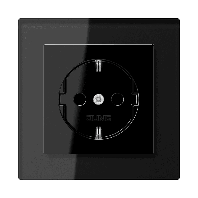 Jung A Creation стекло Розетка электрическая 2к+з, цвет черный глянцевый/черное стекло A-Creation-g5 JUNG
