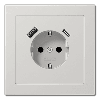 Jung LS Design Розетка с разъемами Type A+C, для зарядки портативных устройств, цвет Светло-серый LSD-001 JUNG