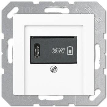 USB розетка для зарядки мобильных устройств тип C, 5-60W, белый, Jung JUNG