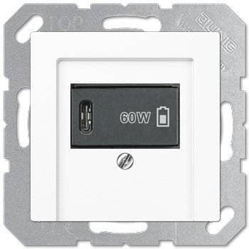 USB розетка для зарядки мобильных устройств тип C, 5-60W, Матовый белый, Jung JUNG
