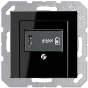 USB розетка для зарядки мобильных устройств тип C, 5-60W, черный, Jung JUNG