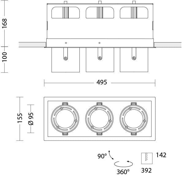 Встраиваемый светодиодный светильник Quattrobi KOR triple light Quattrobi