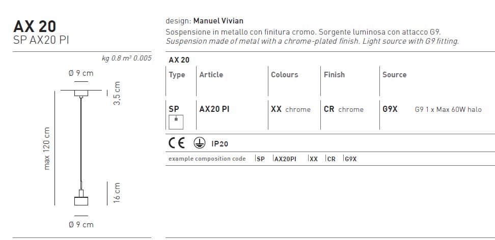 Подвесной светильник Axo Light AX 20 SP AX20 PI — фото 3