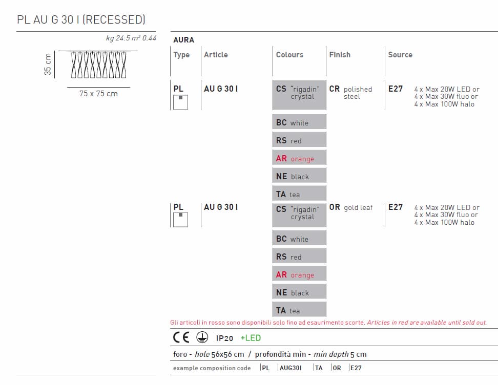 Потолочный светильник Axo Light Aura PL AU G 30 I (RECESSED) Axo light