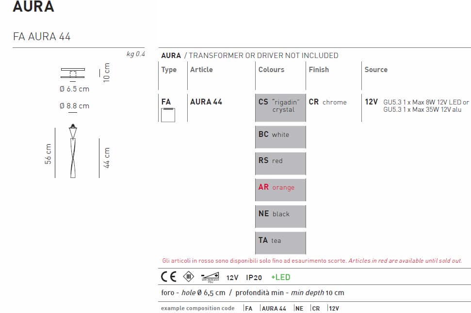 Встраиваемый в потолок светильник Axo Light  Aura FA AURA 44 Axo light