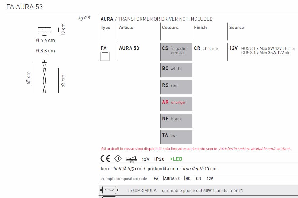 Встраиваемый в потолок светильник Axo Light  Aura FA AURA 53 Axo light