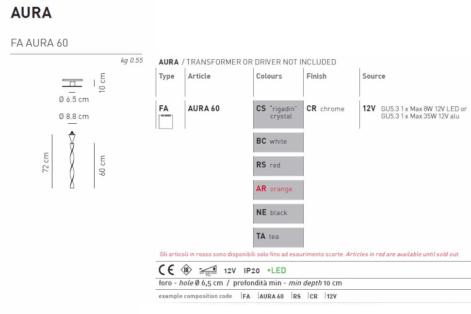 Встраиваемый в потолок светильник Axo Light  Aura FA AURA 60 Axo light