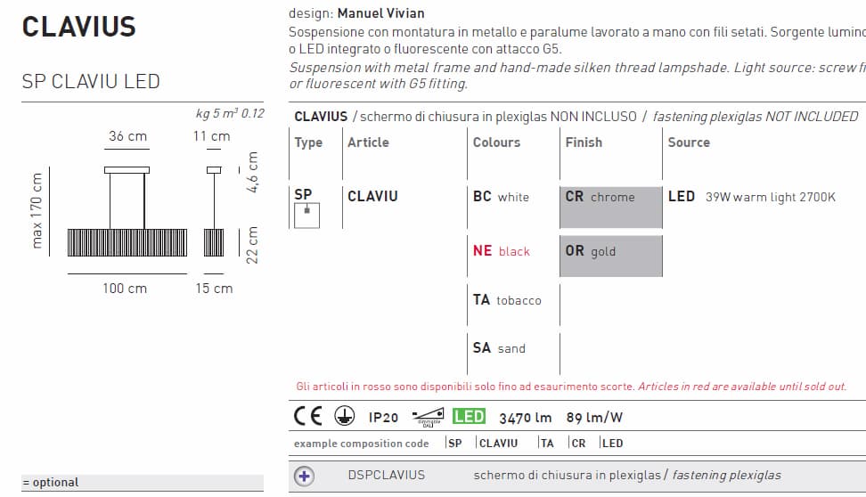 Подвесной светильник Axo Light Clavius SPCLAVIULED Axo light
