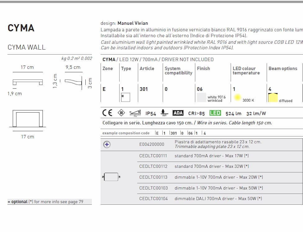 Настенный светильник Axo Light (Mind-Led) CYMA wall Axo Light (Mind-Led)