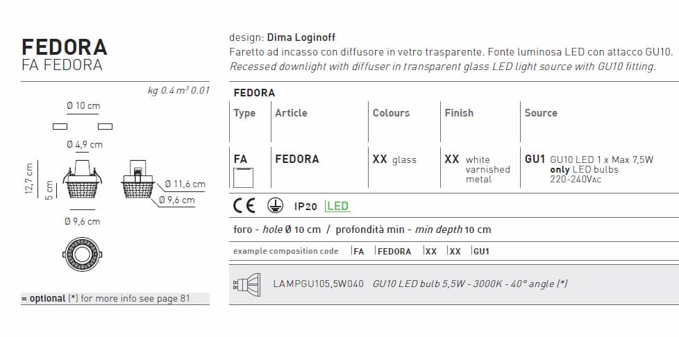 Встраиваемый в потолок светильник Axo Light FEDORA FAFEDORA Axo light