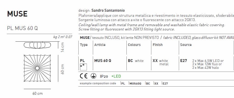 Потолочный светильник Axo Light MUSE PL MUS 60 Q Axo light