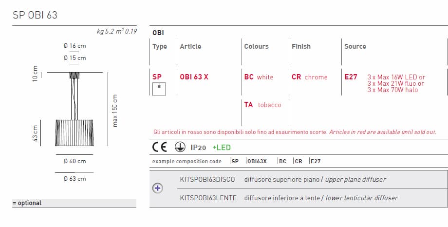 Подвесной светильник Axo Light Obi SP OBI 63 — фото 5