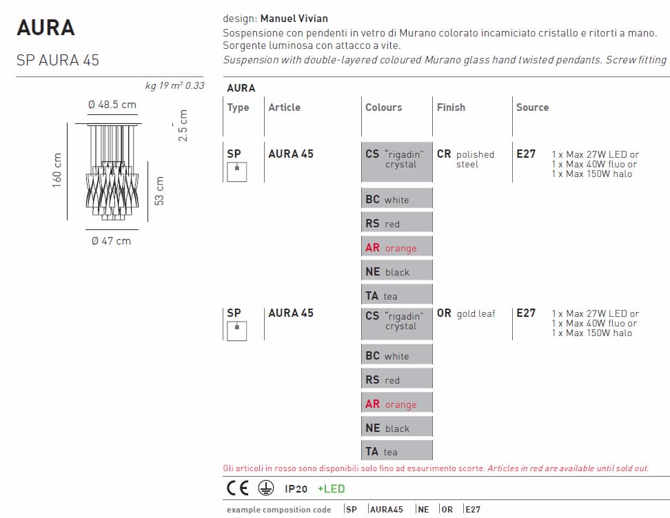 Подвесной светильник Axo Light Aura SP AURA 45 Axo light