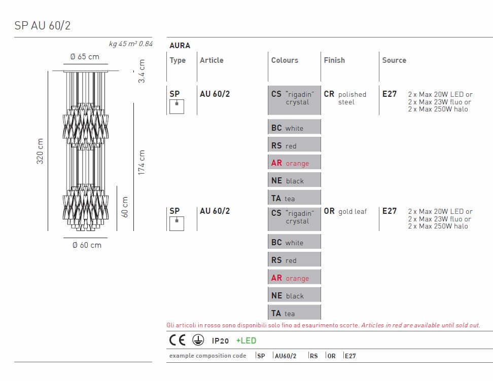 Подвесной светильник Axo Light Aura SP AU 60/2 Axo light