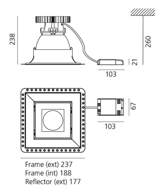 Встраиваемый в потолок светильник Artemide Architectural Luceri Kadro LED trimless Rounded edge trim Artemide Architectural