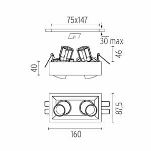 Встраиваемый в потолок светильник Flos Architectural Johnny 80 Semi-Recessed 2L Square Flos Architectural