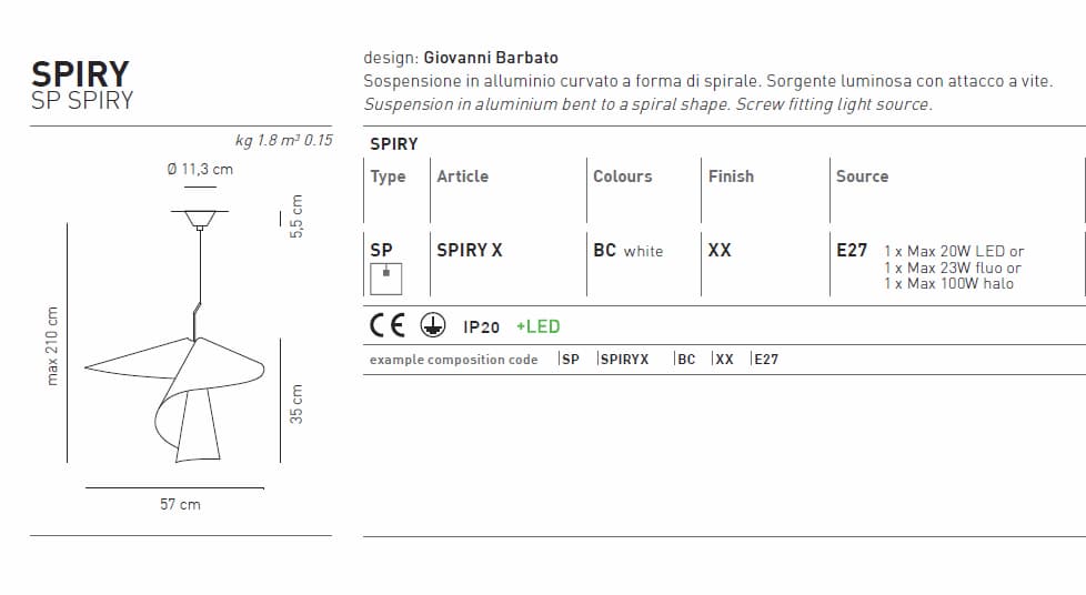 Подвесной светильник Axo Light SPIRY SPSPIRYX Axo light