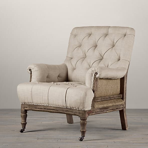 Restoration Hardware Deconstructed Tufted Roll Arm Chair