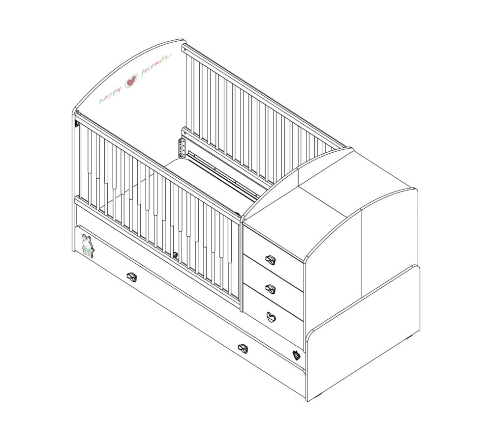 Детская кроватка CILEK Baby Girl Convertible Baby Bed с выдвижной частью для родителя