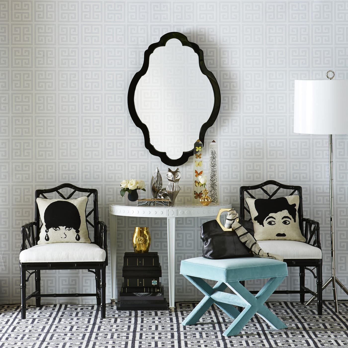 Стул с подлокотниками Jonathan Adler Black Chippendale Arm Chair