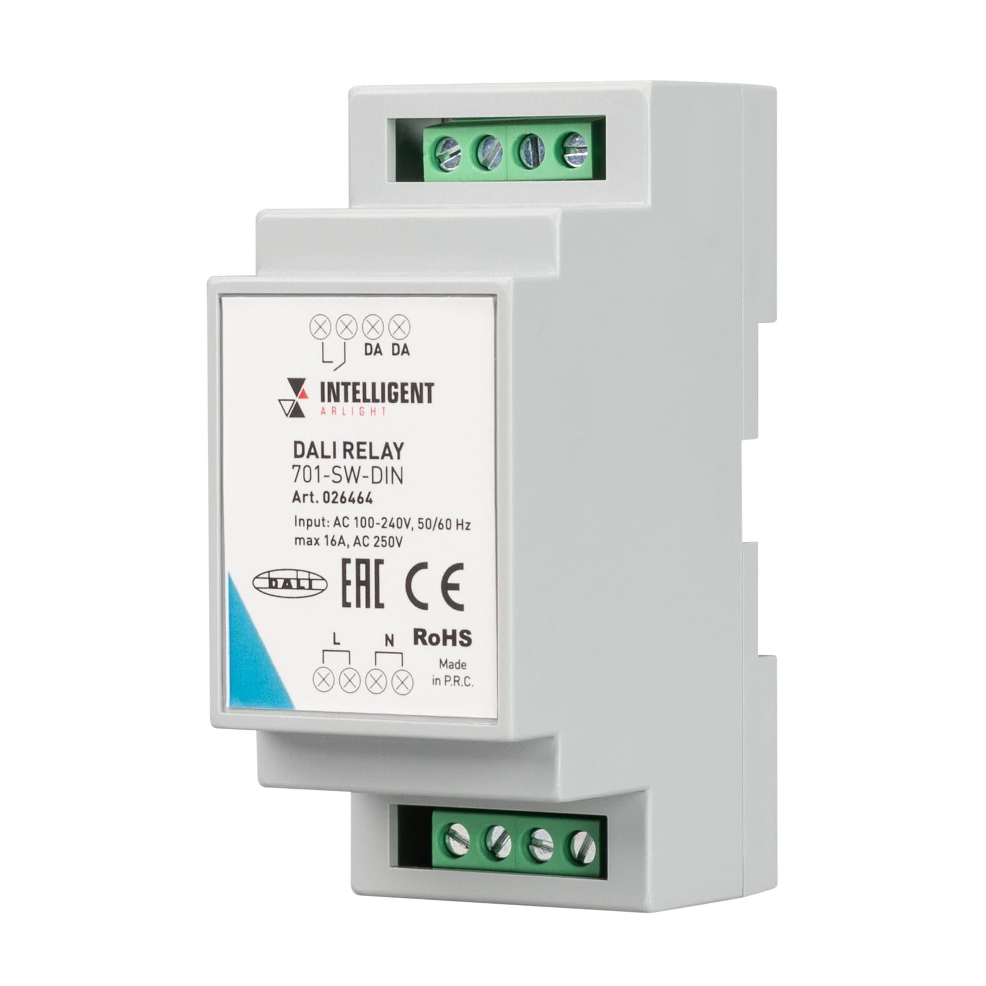INTELLIGENT ARLIGHT Релейный модуль DALI-701-SW-DIN (BUS, 16A) (IARL, DIN-рейка) 026464 — фото 1