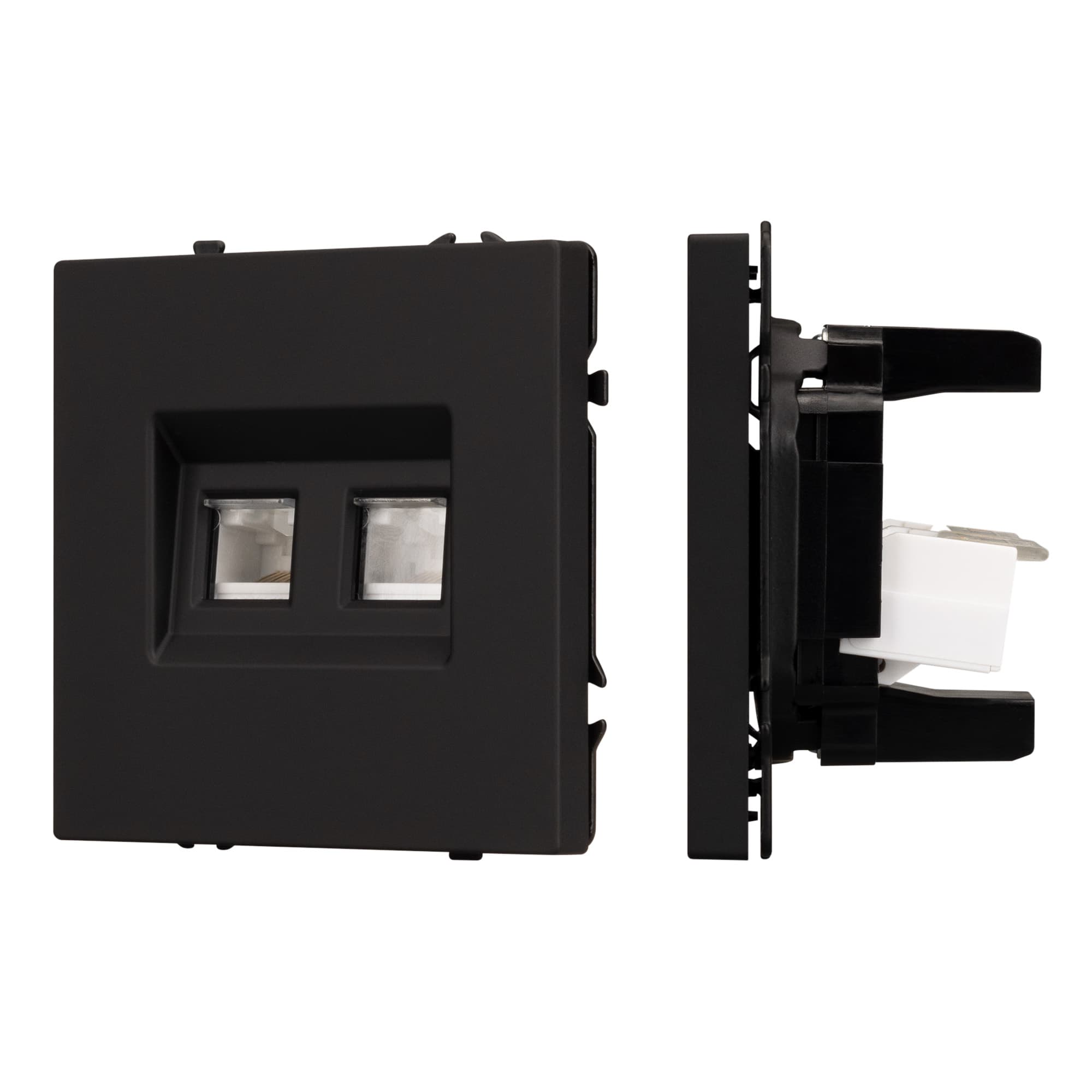 Механизм сдвоенной компьютерной розетки SCT-NOBE-MPC2-SFPL-BK (RJ-45, CAT6) (Arlight, Черный оникс) 054313