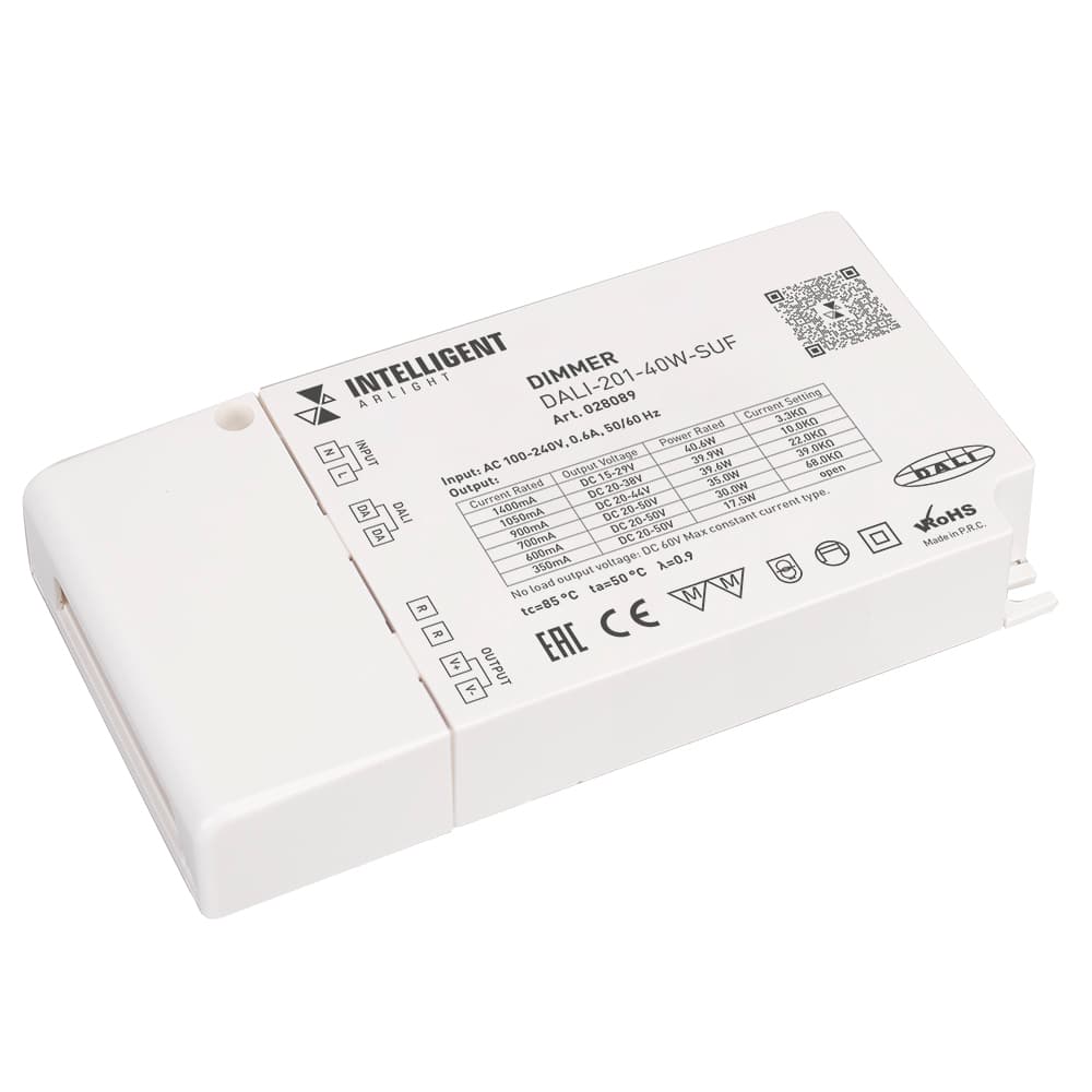 INTELLIGENT ARLIGHT Диммер DALI-201-40W-SUF (230V, 350-1400mА) (IARL, IP20 Пластик, 3 года) 028089