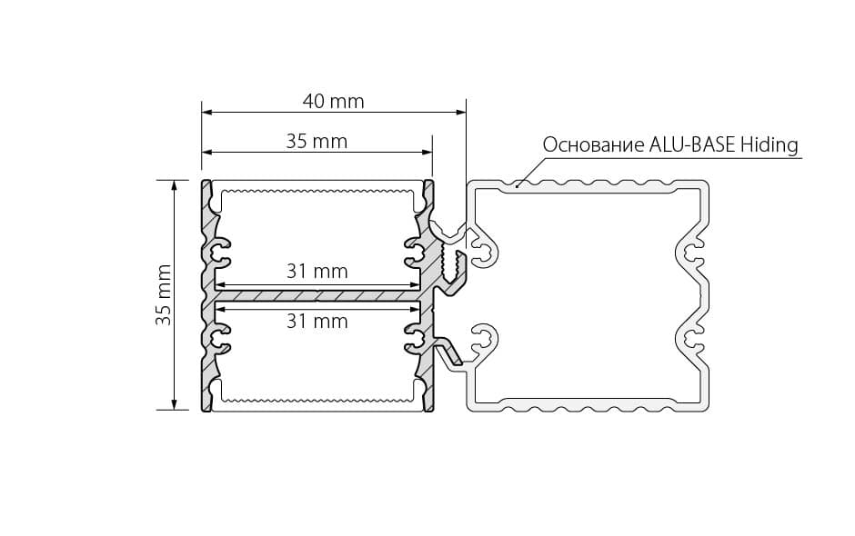Профиль с экраном ALU-BASE-PW35D-2000 ANOD+FROST (Arlight, Металл) 015459 — фото 2