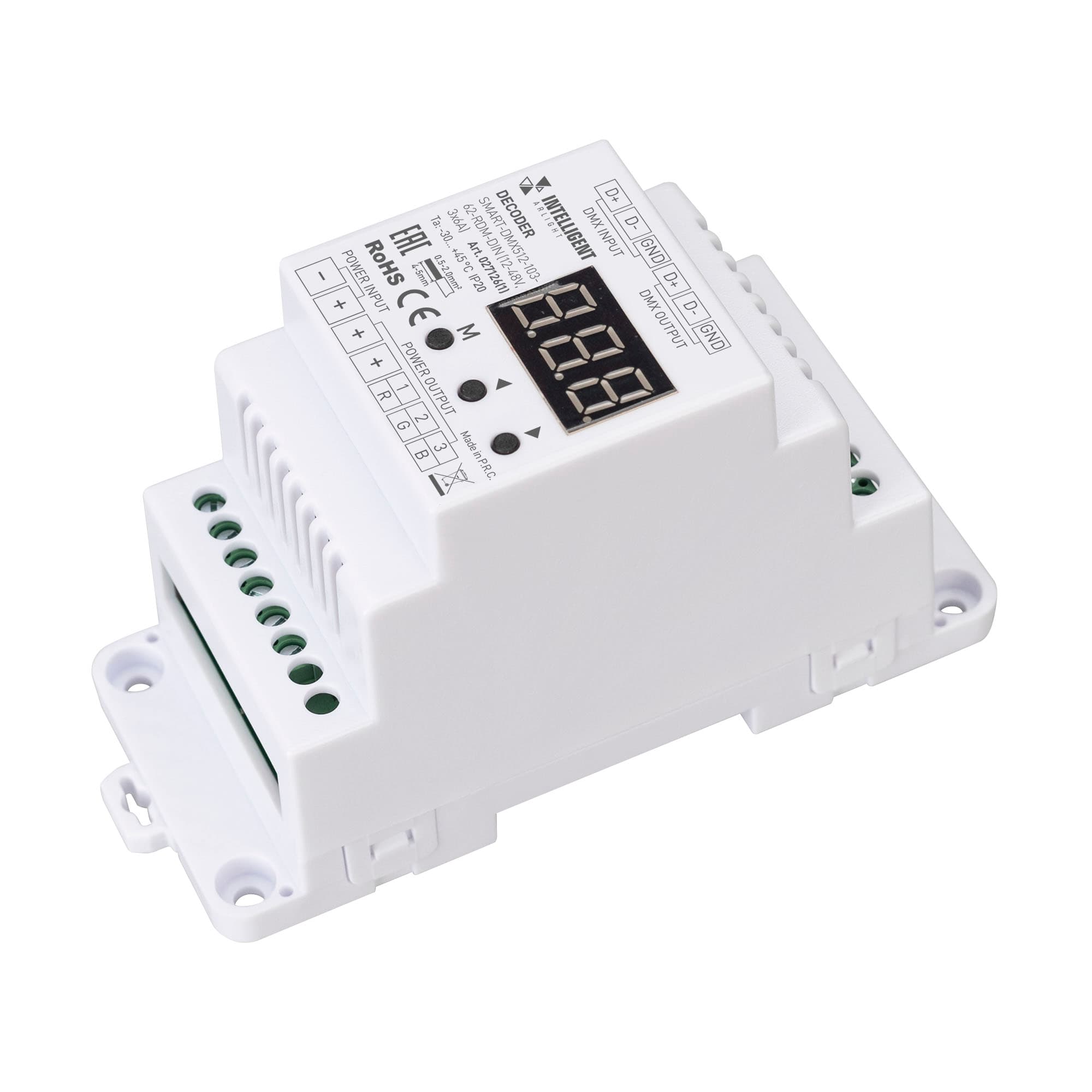 INTELLIGENT ARLIGHT Декодер SMART-DMX512-103-62-RDM-DIN (12-48V, 3x6A) (IARL, IP20 Пластик, 5 лет) 027126(1) Arlight