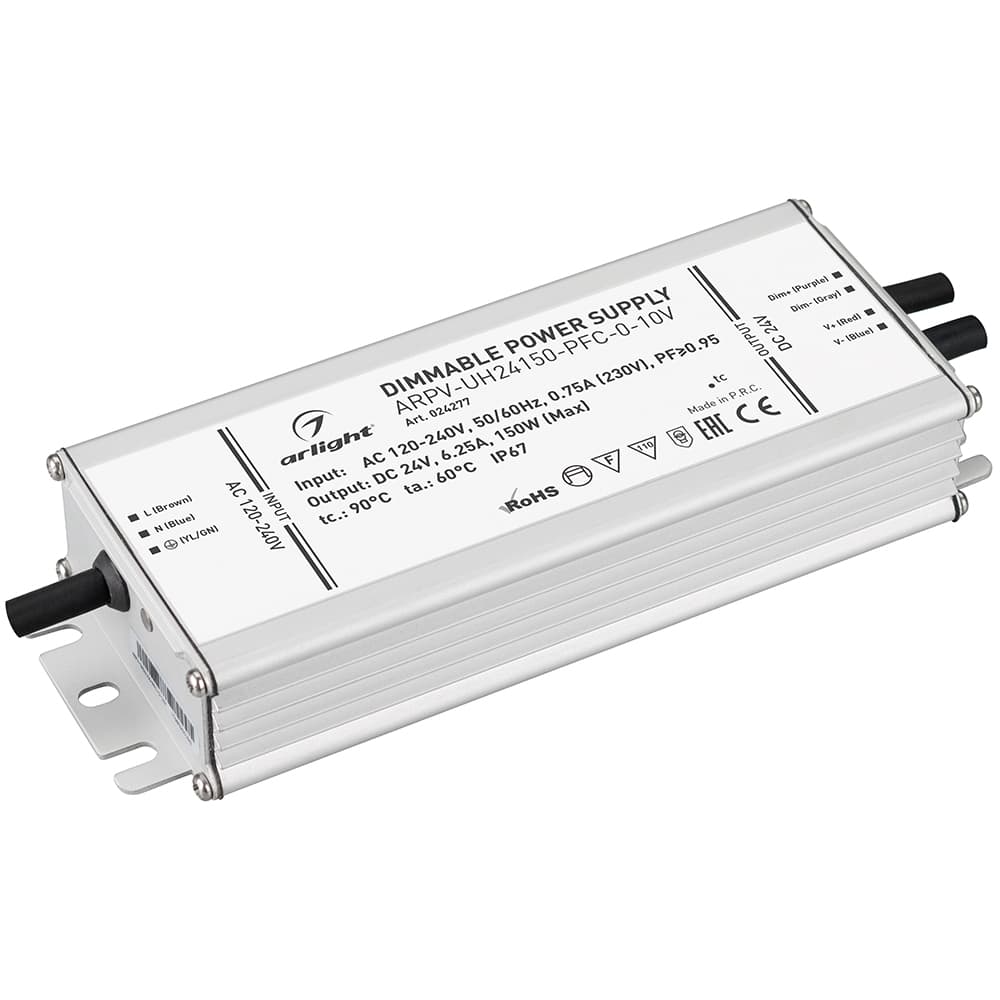 Блок питания ARPV-UH24150-PFC-0-10V (24V, 6.3A, 150W) (Arlight, IP67 Металл, 7 лет) 024277 — фото 1