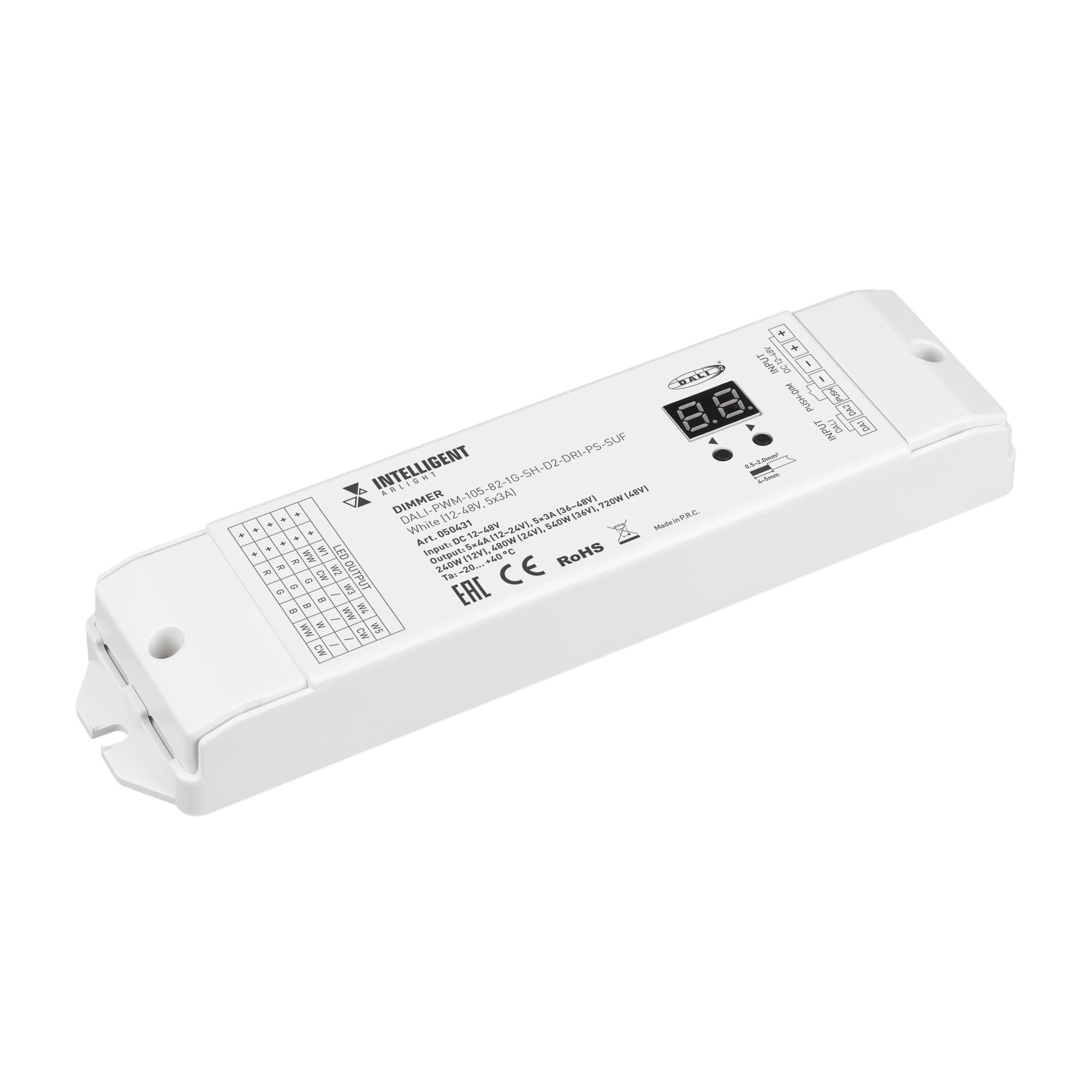 INTELLIGENT ARLIGHT Диммер DALI-PWM-105-82-1G-SH-D2-DRI-PS-SUF White (12-48V, 5x3A) (IARL, IP20 Пластик, 5 лет) 050431 Arlight