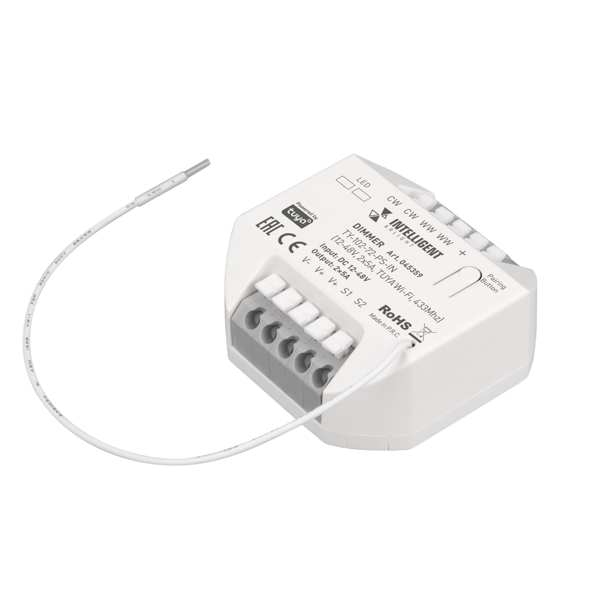 INTELLIGENT ARLIGHT Диммер TY-102-72-PS-IN (12-48V, 2x5A, TUYA Wi-Fi, 433Mhz) (IARL, IP20 Пластик, 3 года) 045359 Arlight