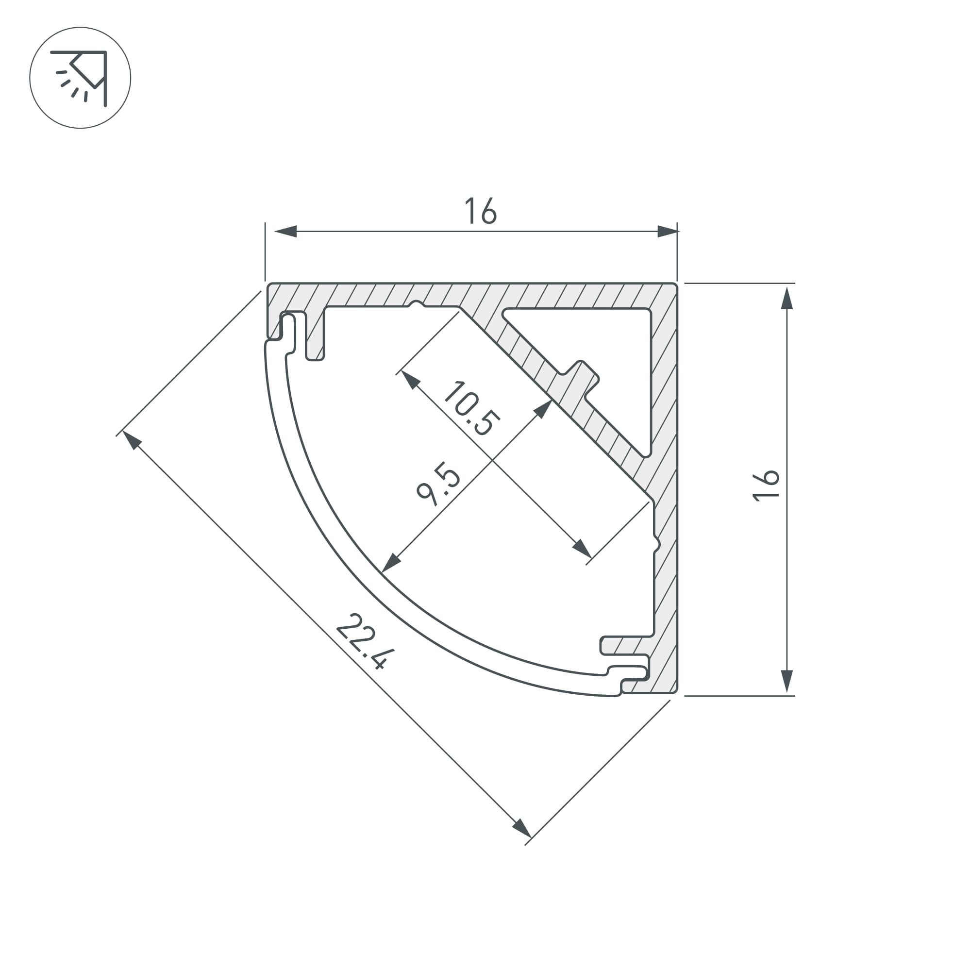 Профиль SL-KANT-H16-S10-2000 ANOD (Arlight, Алюминий) 053562 — фото 3