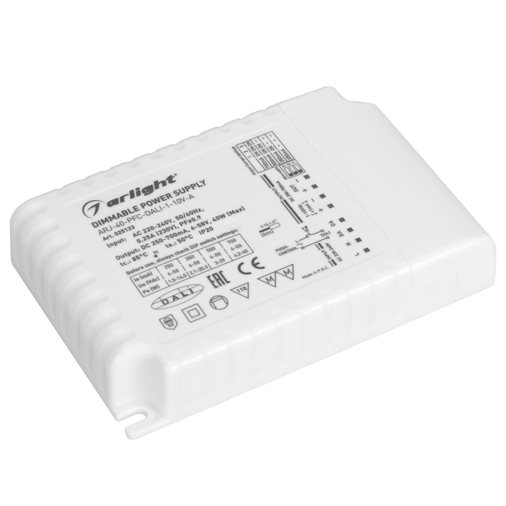 Блок питания ARJ-40-PFC-DALI-1-10V-A (40W, 250-700mA) (Arlight, IP20 Пластик, 5 лет) 025123 Arlight — фото 1