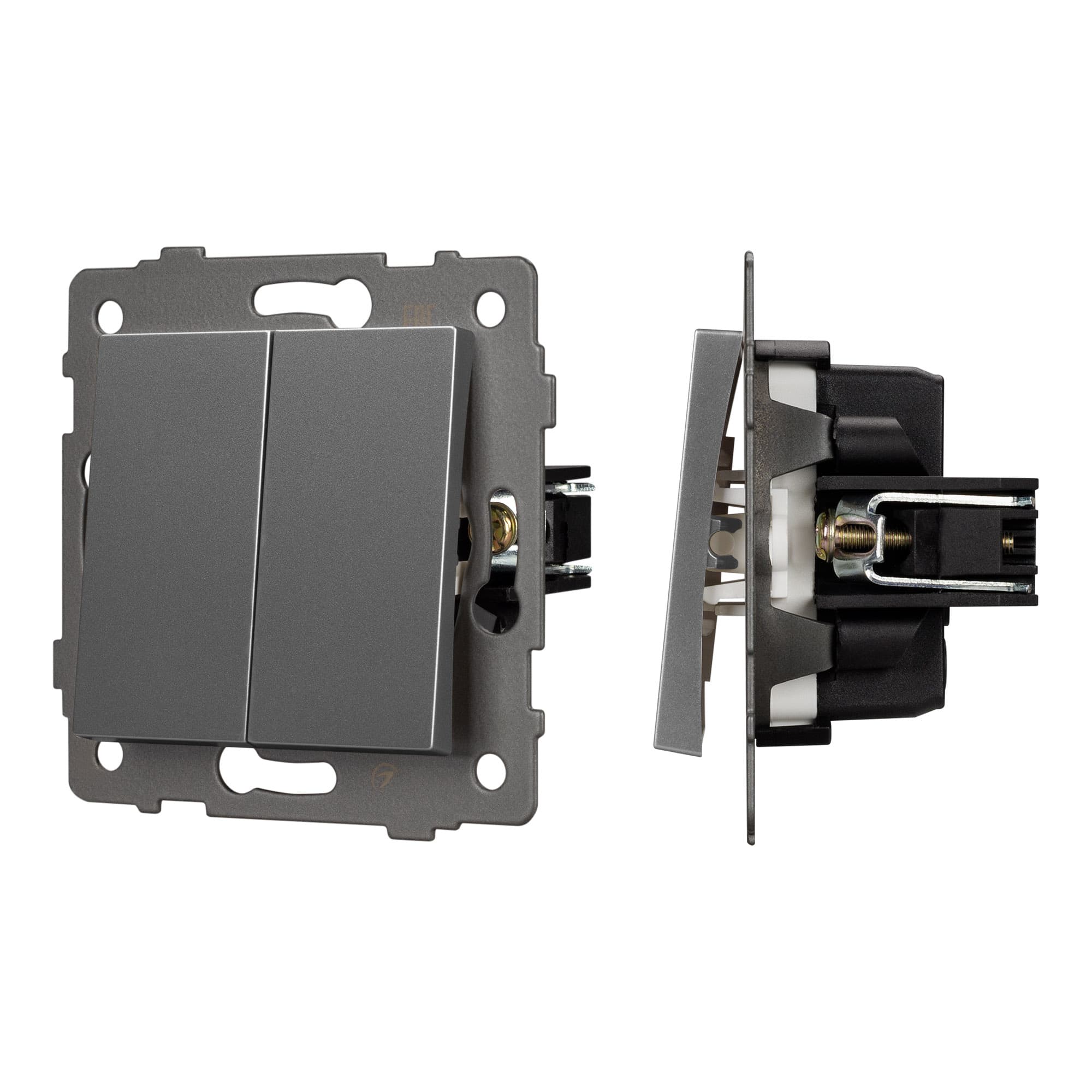 Механизм выключателя двухклавишный непроходной SWT-MK02-PL-GR-V (250V, 10A) (Arlight, -) 049889