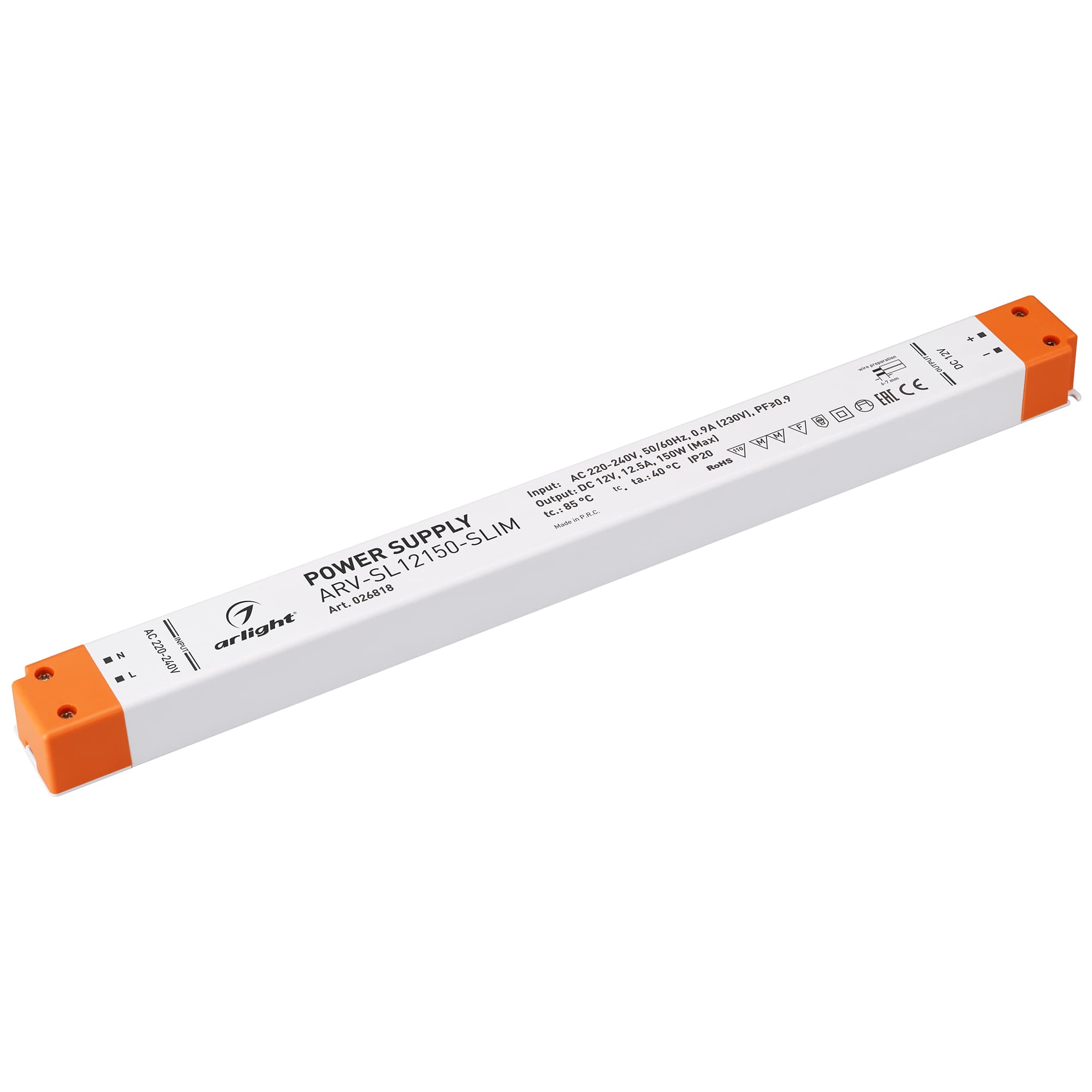 Блок питания ARV-SL12150-SLIM (12V, 12.5A, 150W, PFC) (Arlight, IP20 Пластик, 3 года) 026818 — фото 1