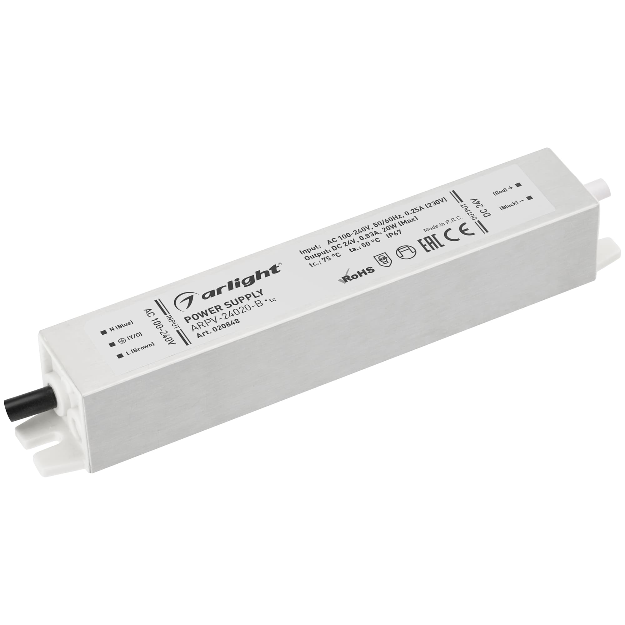 Блок питания ARPV-24020-B (24V, 0.8A, 20W) (Arlight, IP67 Металл, 3 года) 020848 — фото 1