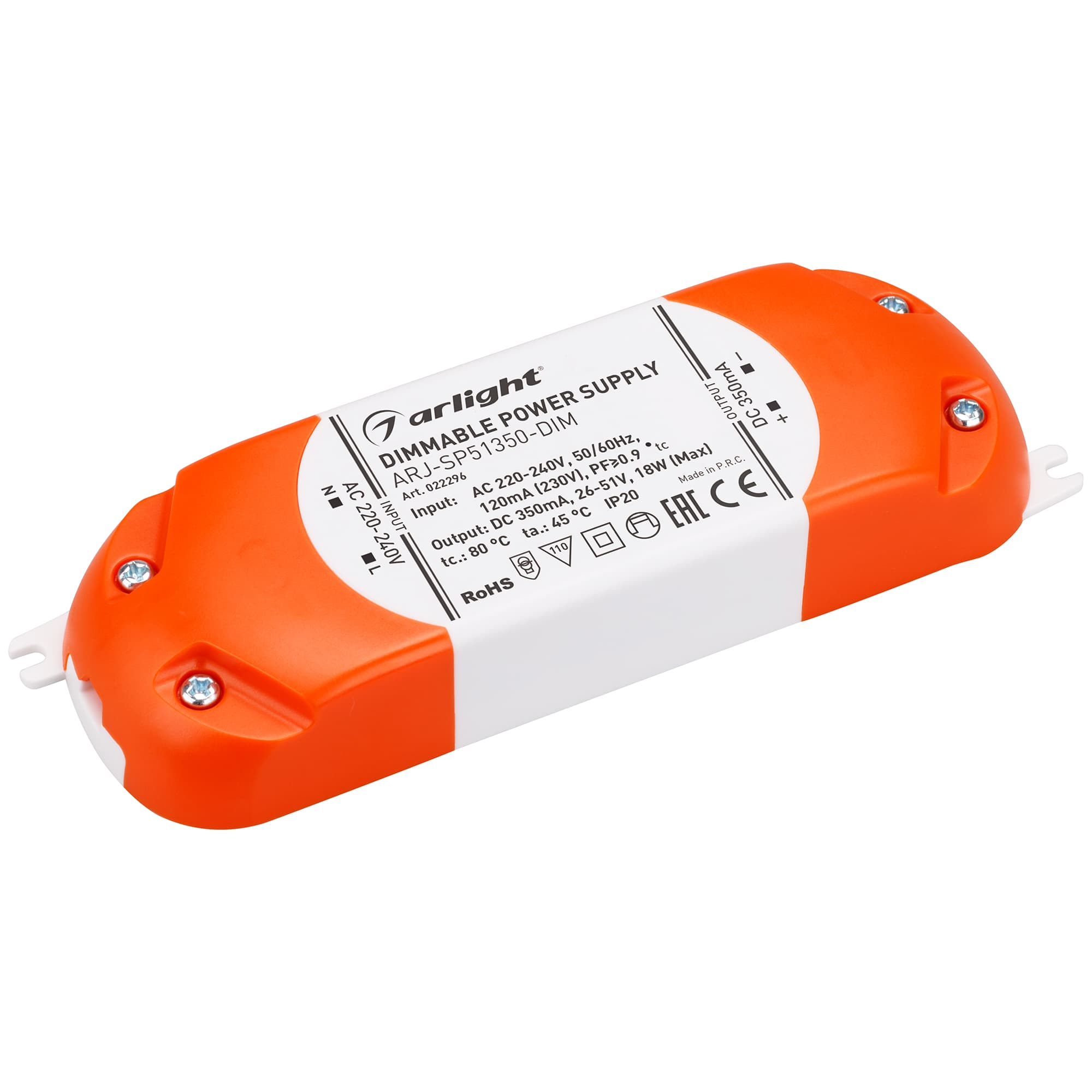Блок питания ARJ-SP51350-DIM (18W, 350mA, PFC, Triac) (Arlight, IP20 Пластик, 3 года) 022296