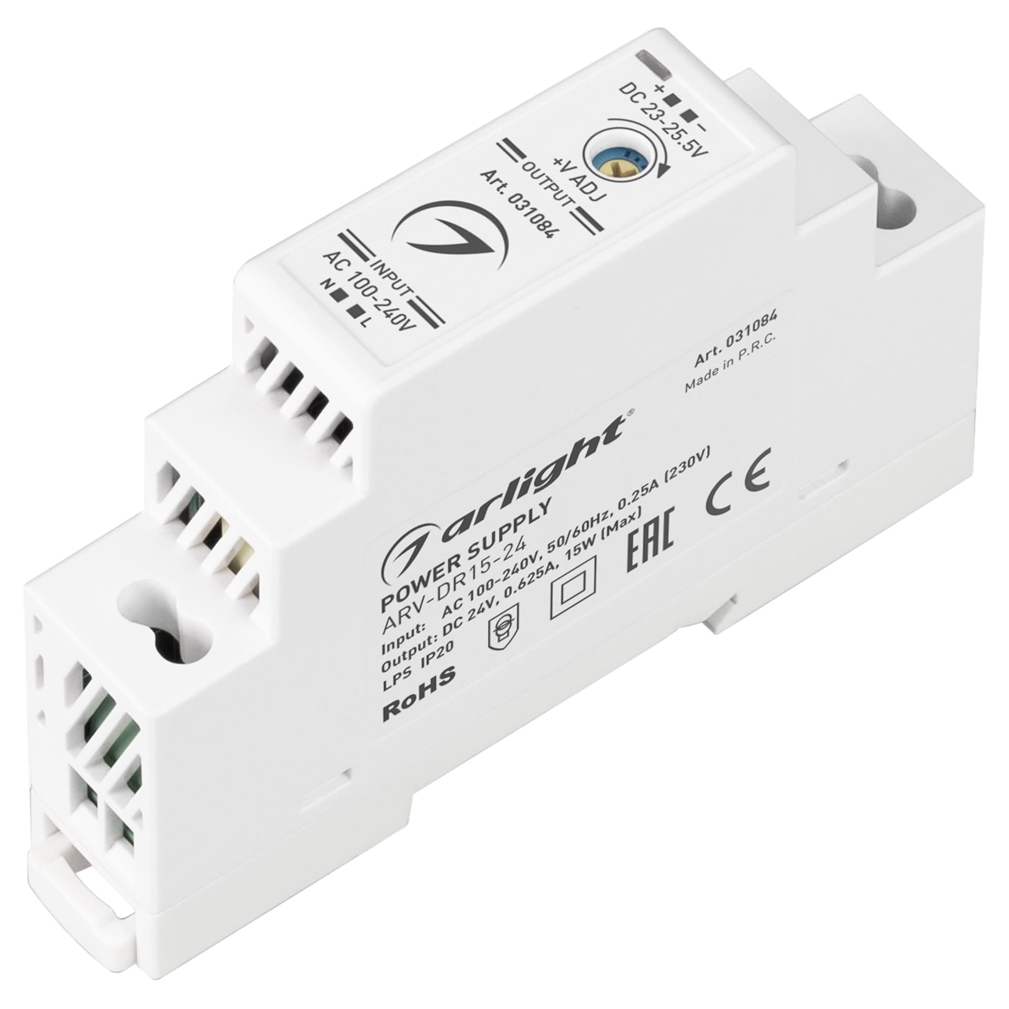 Блок питания ARV-DR15-24 (24V, 0.63A, 15W) (Arlight, IP20 DIN-рейка) 031084 — фото 1