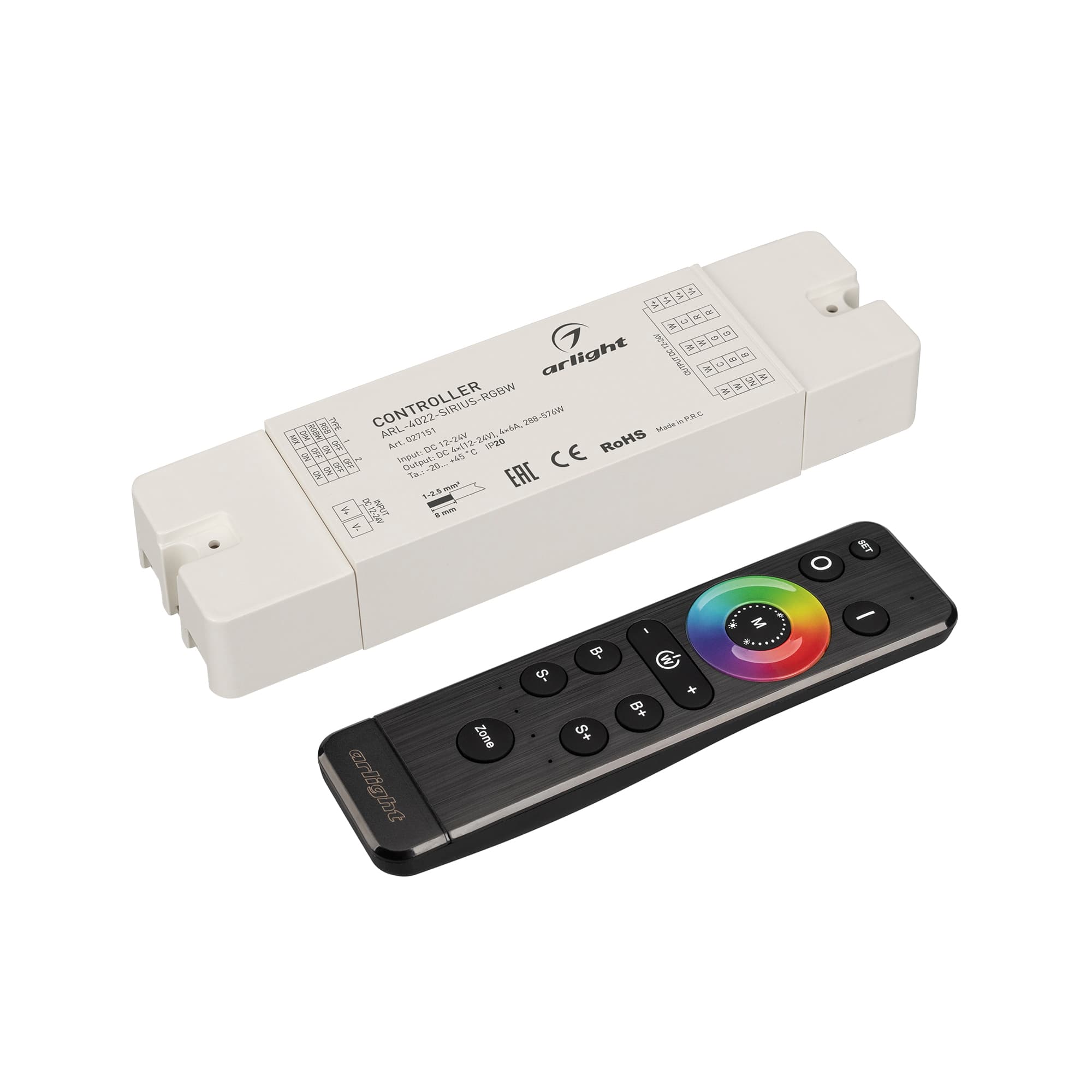 Диммер ARL-SET-PWM-104-72-RGBW-SH-IN, комплект (12-24V, 4x6A, 2.4G) (Arlight, IP20 Пластик, 3 года) 061157