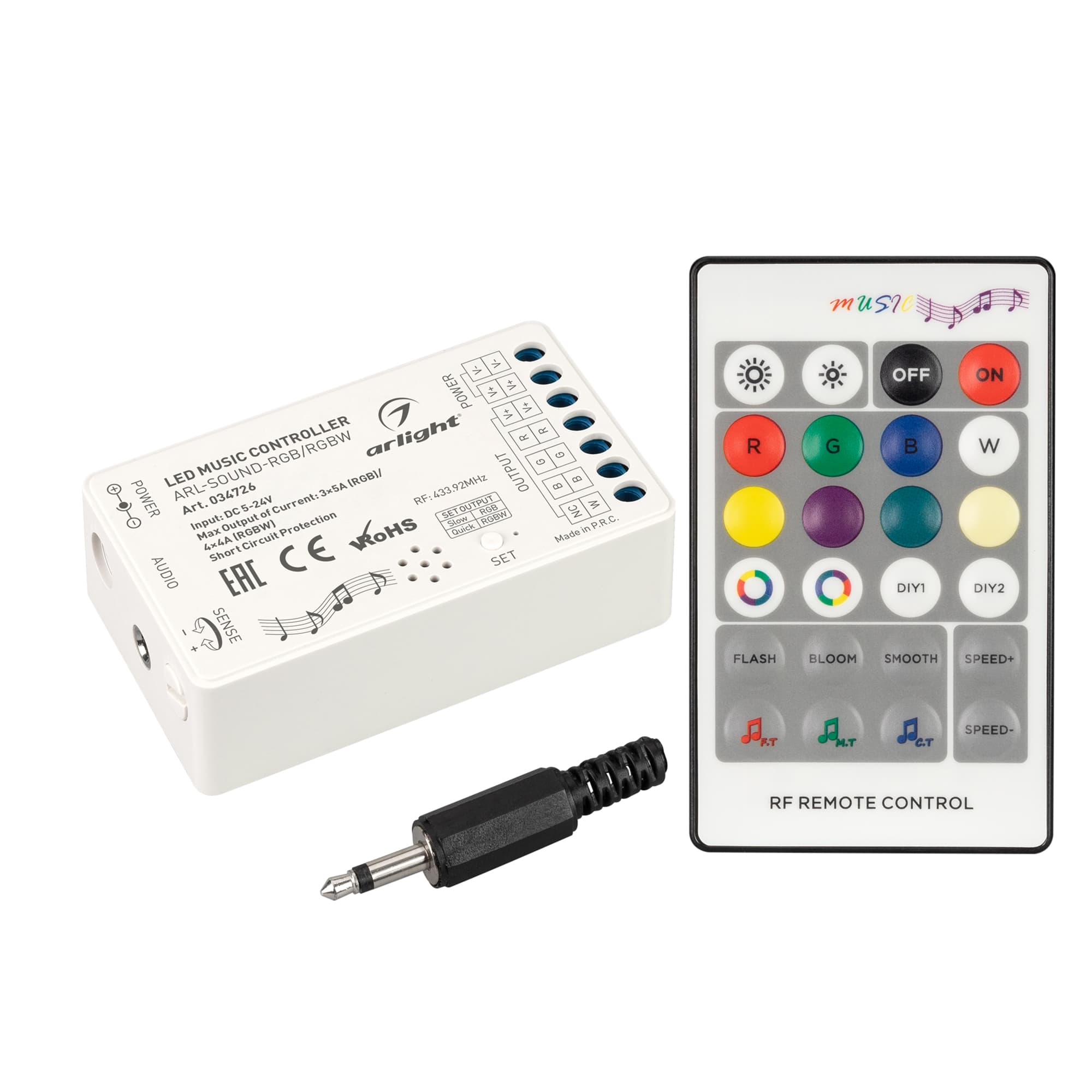Аудиоконтроллер ARL-SOUND-RGB/RGBW (12-24V, 4x4A, RF ПДУ 24кн) (Arlight, IP20 Пластик, 3 года) 034726 — фото 1