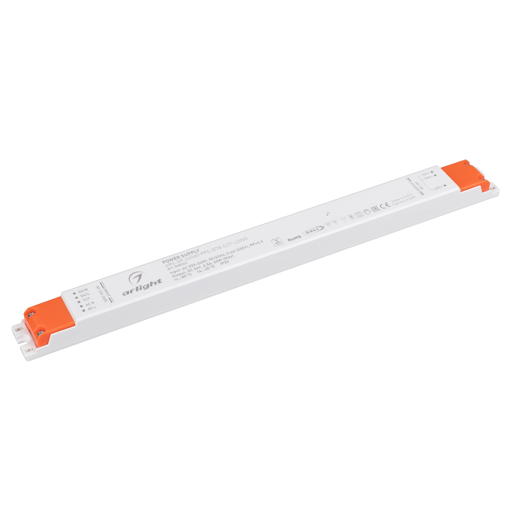 Блок питания ARV-SP-24060-PFC-DT8-CCT-LONG (24V, 2.5A, 60W) (Arlight, IP20 Пластик, 5 лет) 048242 — фото 1
