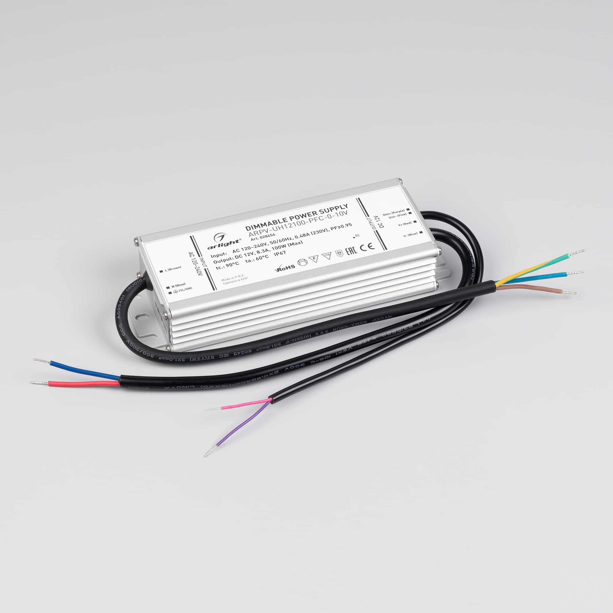 Блок питания ARPV-UH12100-PFC-0-10V (12V, 8.3A, 100W) (Arlight, IP67 Металл, 7 лет) 028454 — фото 2