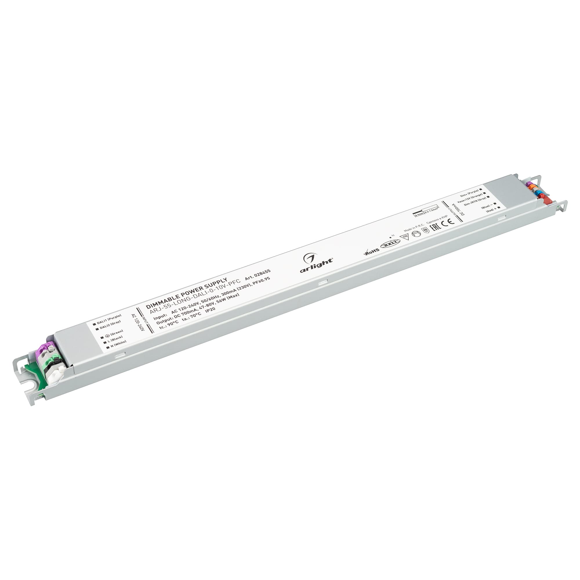 Блок питания ARJ-55-LONG-DALI-0-10V-PFC (56W, 700mA) (Arlight, IP20 Металл, 7 лет) 028455 — фото 1