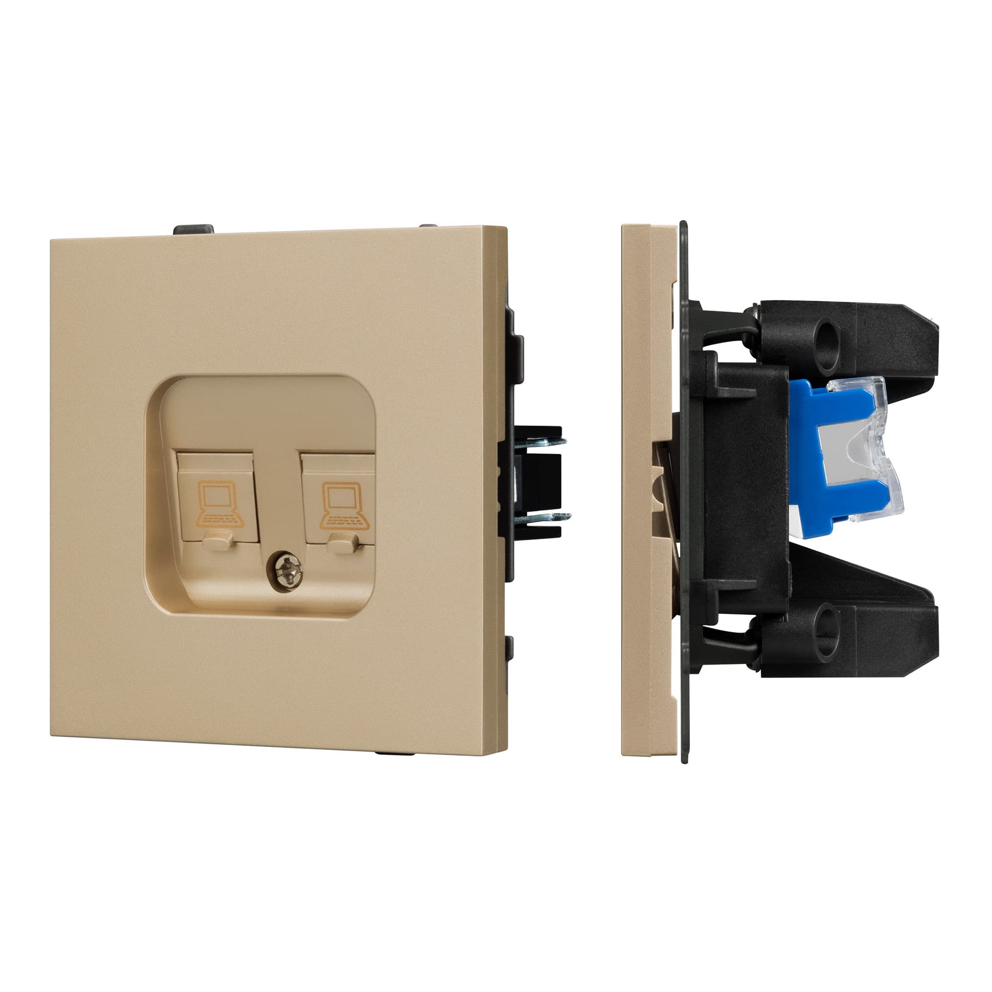 Механизм компьютерной розетки двойной SCT-TENDO-MPC2-SFPL-GD (RJ-45, CAT6) (Arlight, Матовый песочный) 054596