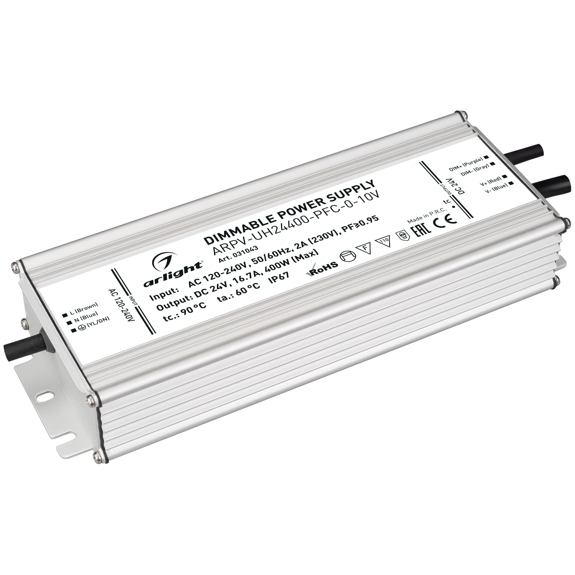 Блок питания ARPV-UH24400-PFC-0-10V (24V, 16.7A, 400W) (Arlight, IP67 Металл, 7 лет) 031043 — фото 1