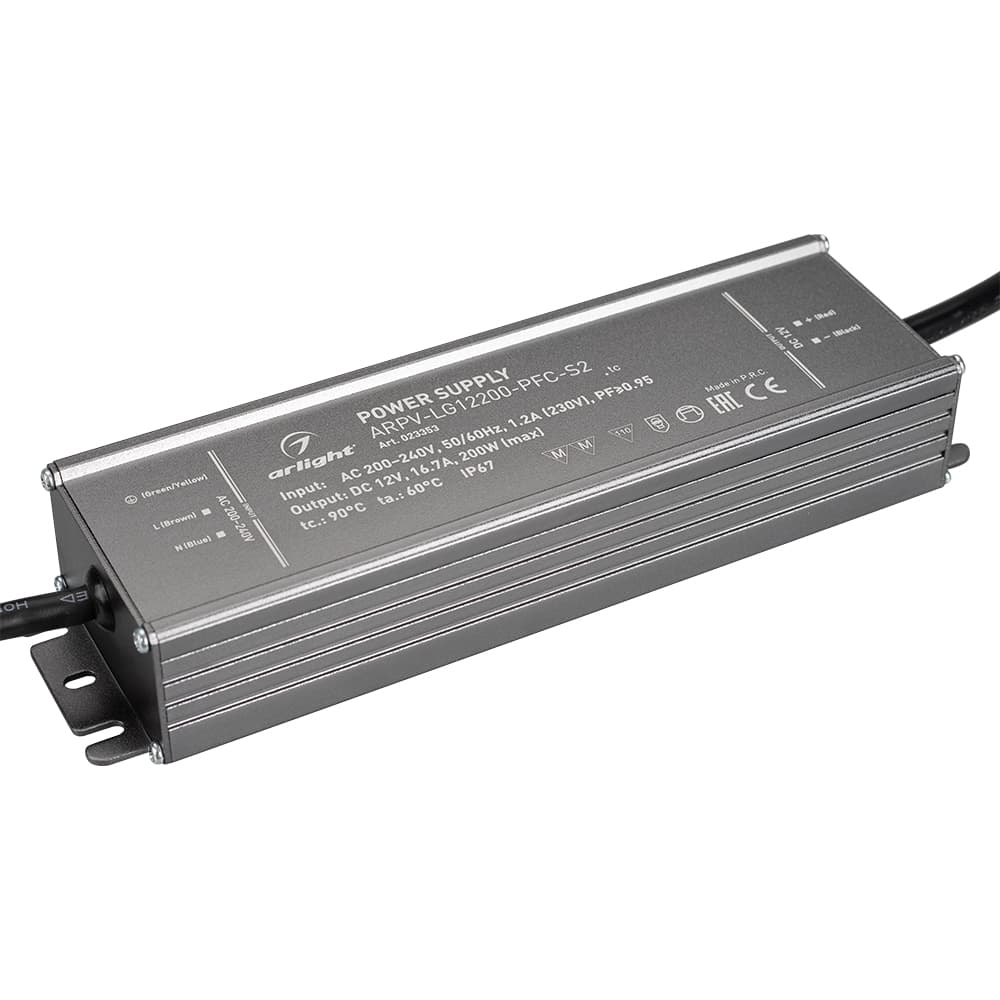 Блок питания ARPV-LG12200-PFC-S2 (12V, 16.7A, 200W) (Arlight, IP67 Металл, 5 лет) 023353 Arlight — фото 1