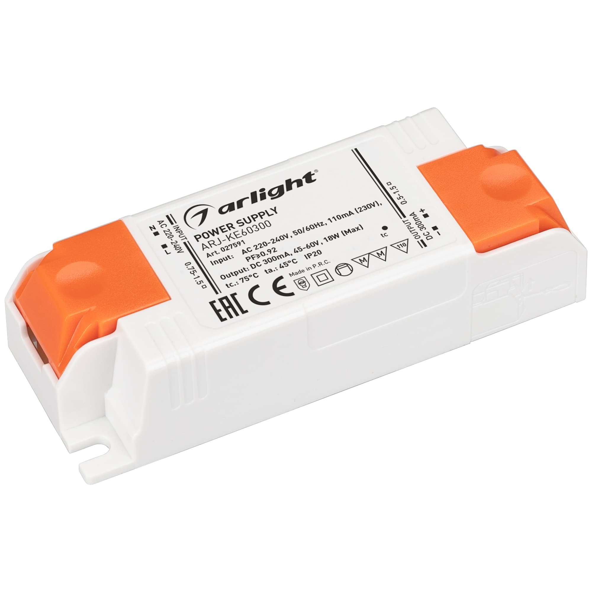 Блок питания ARJ-KE60300 (18W, 300mA, PFC) (Arlight, IP20 Пластик, 5 лет) 027591 Arlight — фото 1