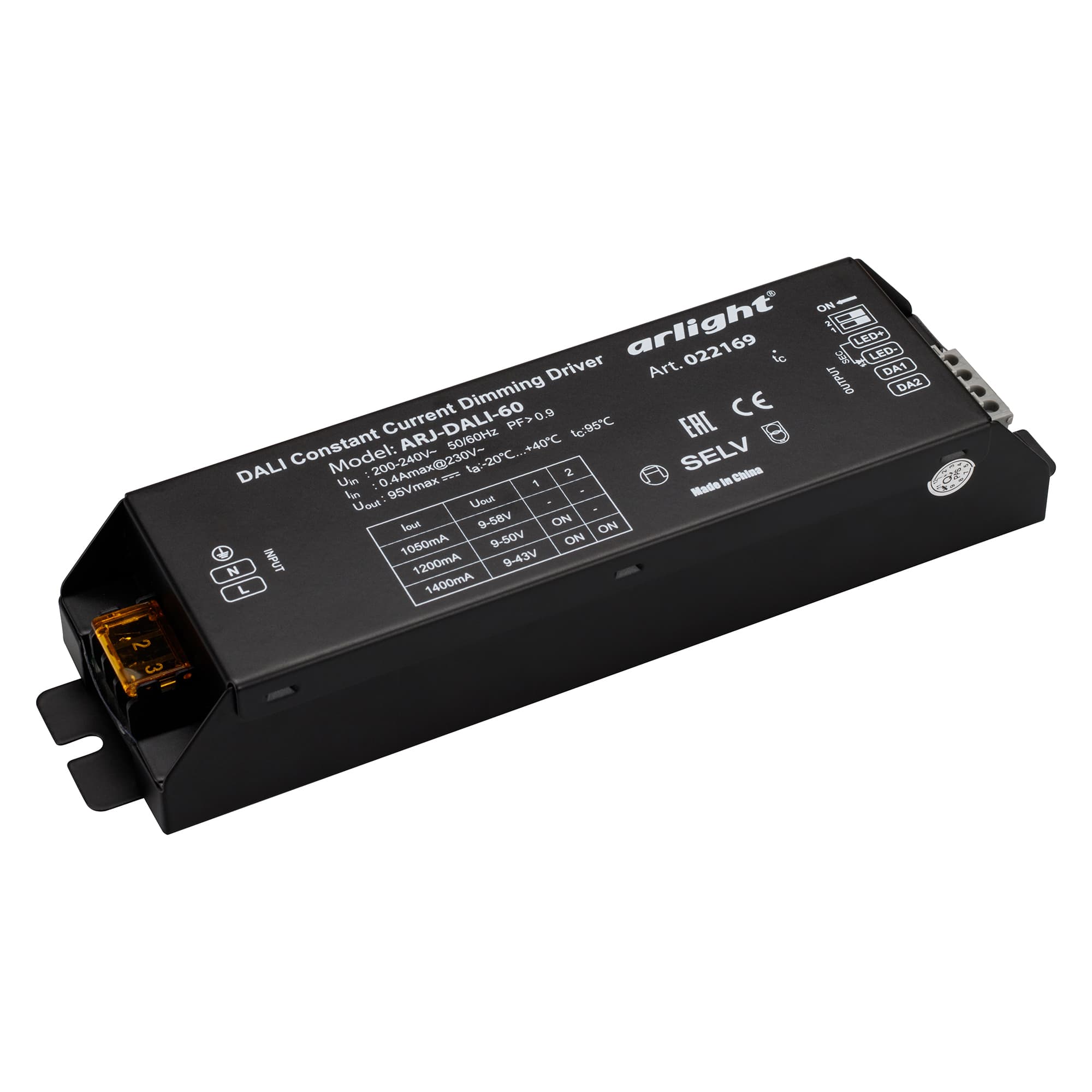 Блок питания ARJ-DALI-60 (60W, 1050/1200/1400mA, DALI, PFC) (Arlight, IP20 Металл, 2 года) 022169