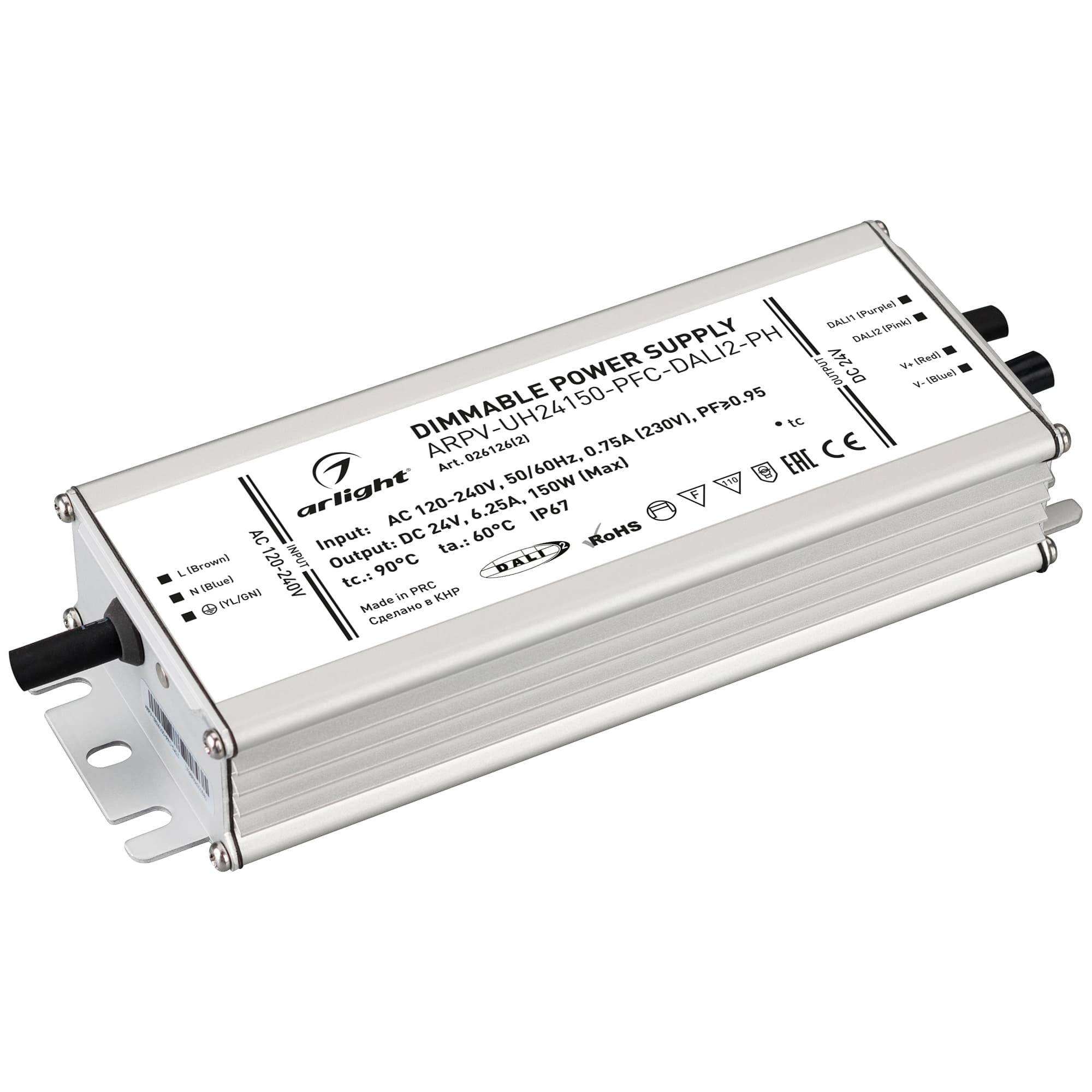 Блок питания ARPV-UH24150-PFC-DALI2-PH (24V, 6.3A, 150W) (Arlight, IP67 Металл, 7 лет) 026126(2) — фото 1